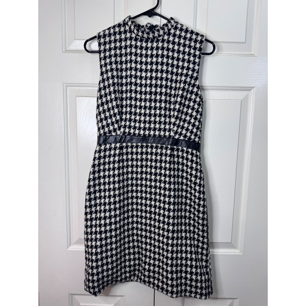 Vintage Houndstooth Dress Sleeveless Mock Neck‎ Acetate Made in France Sharagano